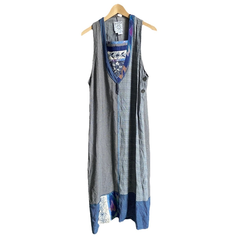 Surya Multi Color Maxi Dress Sleeveless Boho Lagen Look Beaded Embroidered Sz S